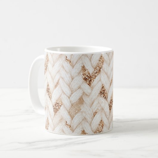 Gold Glitter Weiß Gewebter Faux Stoff Kaffeetasse (Vorderseite Links)