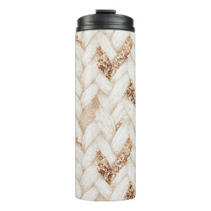 Gold Glitter Weiß Gewebter Faux Stoff Thermosbecher