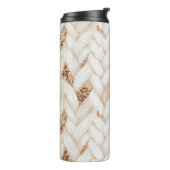 Gold Glitter Weiß Gewebter Faux Stoff Thermosbecher (Nach links gedreht)