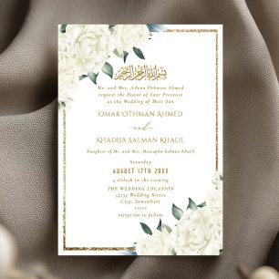 Gold Glitter Weiße Florale Islamische Muslimische Einladung
