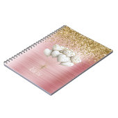 Gold Glitter Weiße Herzen Ballons Notizblock (Linke Seite)
