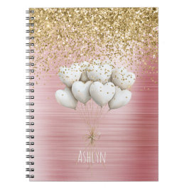 Gold Glitter Weiße Herzen Ballons Notizblock