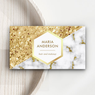 Gold Glitter Weiße Marmor Makeup-Artist Visitenkarte
