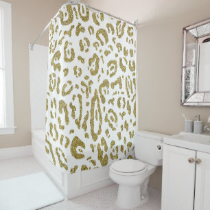 Gold Glitter Weißer Gepard Leopard Animal Print Duschvorhang