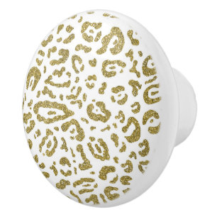 Gold Glitter Weißer Gepard Leopard Animal Print Keramikknauf