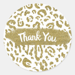 Gold Glitter Weißer Gepard Leopard Tierprint Runder Aufkleber