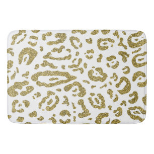 Gold Glitter Weißes Cheetah Leopard Animal Print Badematte