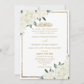 Gold Glitter White Floral Islamic Muslim Wedding Einladung (Vorderseite)