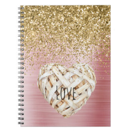 Gold Glitter White Heart Notizblock
