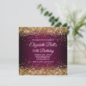 Gold Glitter Wine Dark Ombre 50th Birthday Einladung (Stehend Vorderseite)