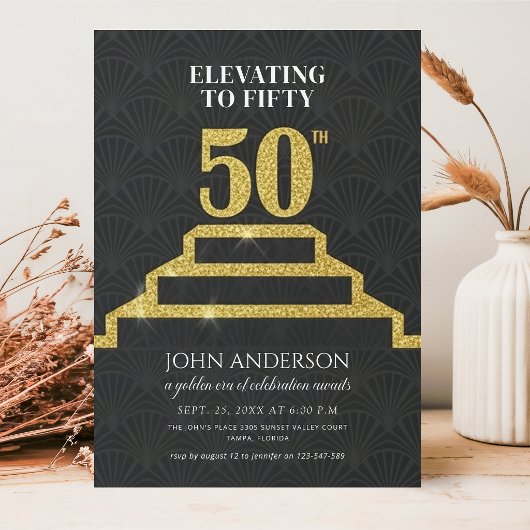 Gold Glitter zum fünfzigsten 50. Geburtstag Einladung