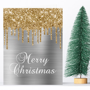 Gold Glittertropfen Silber Metallisch Frohe Weihna Karte