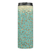Gold Glittery Feathers Monogram auf Türkis Thermosbecher (Rückseite)