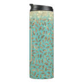 Gold Glittery Feathers Monogram auf Türkis Thermosbecher (Nach rechts gedreht)