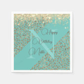 Gold Glittery Feathers Monogram Birthday Serviette (Vorderseite)