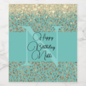 Gold Glittery Feathers Monogram Birthday Weinetikett (Einzelnes Label)
