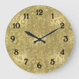 Gold Glittery Leopard Print Große Wanduhr