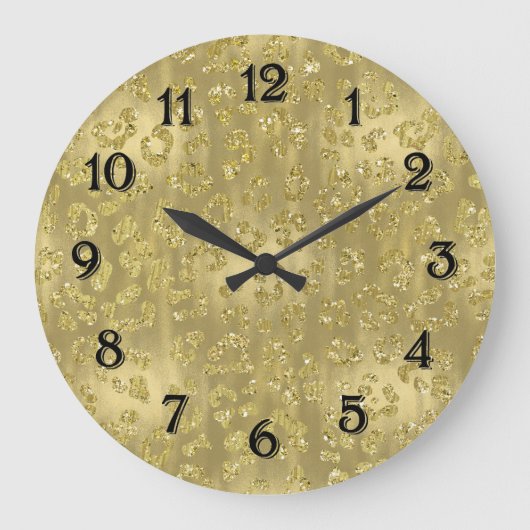 Gold Glittery Leopard Print Große Wanduhr (Vorderseite)