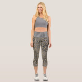 Gold Glittery Leopard Print on Glossy Gray Capri Leggings (Vorderseite)