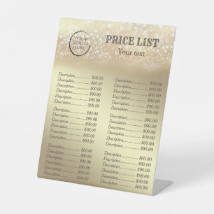 Gold glittery Luxus Custom Logo Preisliste pedest Sockelschild