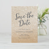 Gold Glittery Rette unseren Termin Hochzeitseinlad Save The Date (Stehend Vorderseite)