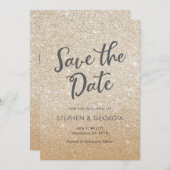 Gold Glittery Rette unseren Termin Hochzeitseinlad Save The Date (Vorne/Hinten)