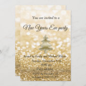 Gold Glittery Silvester Party Einladung (Vorne/Hinten)