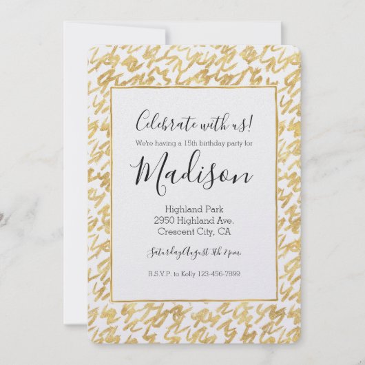 Gold Glitz Abstrakt Squiggles Einladung (Vorderseite)