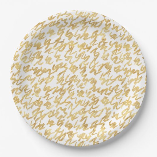 Gold Glitz Abstrakt Squiggles Pappteller (Vorderseite)