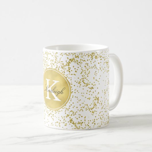 Gold Glitz Confetti Monogram Kaffeetasse (VorderseiteRechts)