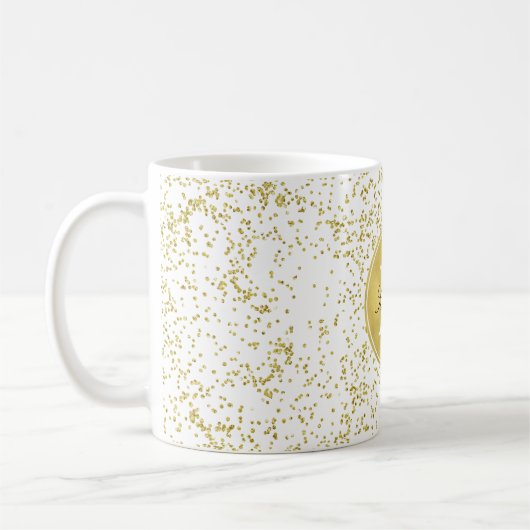 Gold Glitz Confetti Monogram Kaffeetasse (Links)