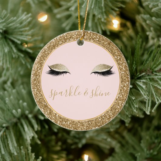 Gold Glitz Eyes Keramik Ornament (Baum)