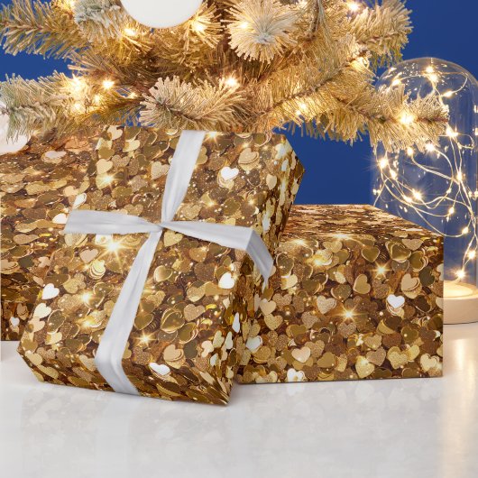 Gold Glitz Glam Sparkle Hearts Geschenkpapier (Feiertage)