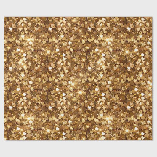 Gold Glitz Glam Sparkle Hearts Geschenkpapier (Flach)