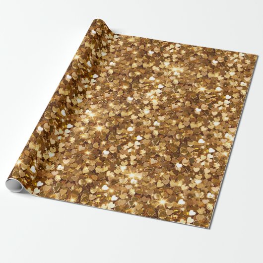 Gold Glitz Glam Sparkle Hearts Geschenkpapier (Ungerollt)