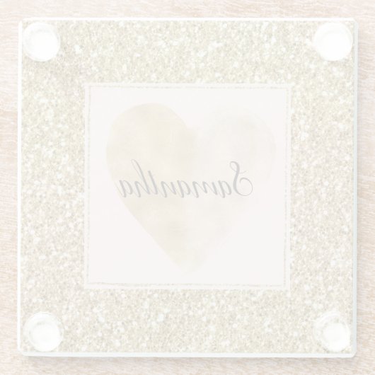 Gold Glitz Glitzer Herzname Glasuntersetzer (Rückseite)