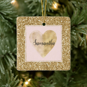 Gold Glitz Glitzer Herzname Keramikornament