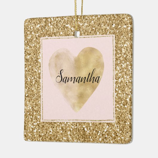 Gold Glitz Glitzer Herzname Keramikornament (Links)