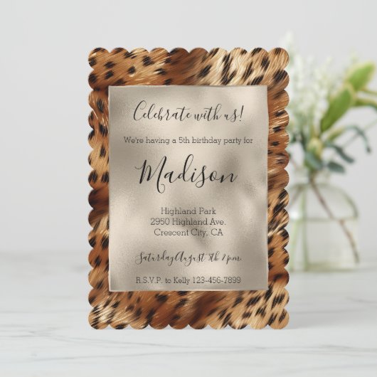 Gold Glitz Stylish Glitzer Leopard Einladung (Stehend Vorderseite)