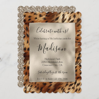 Gold Glitz Stylish Glitzer Leopard Einladung