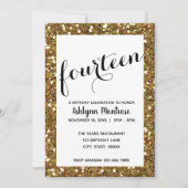 Gold Glitzer 14. Geburtstag Einladung (Vorderseite)