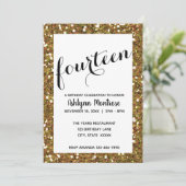 Gold Glitzer 14. Geburtstag Einladung (Stehend Vorderseite)