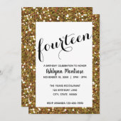Gold Glitzer 14. Geburtstag Einladung (Vorne/Hinten)