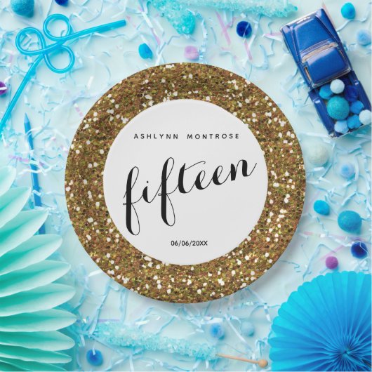 Gold Glitzer 15. Geburtstag Pappteller (Party)
