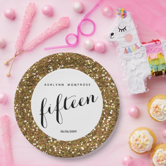 Gold Glitzer 15. Geburtstag Pappteller (Party)