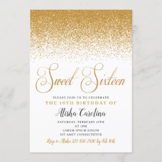 Gold Glitzer 16 . Geburtstag Geburtstagseinladung Einladung