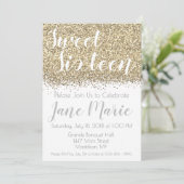 Gold Glitzer 16 . Geburtstag Geburtstagseinladung Einladung (Stehend Vorderseite)