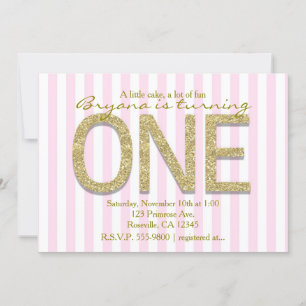 GOLD GLITZER 1 Rosa Streifen 1. Party Einladung