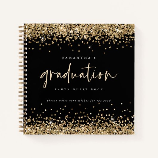 Gold Glitzer 2022 Abschluss Guest Book Black Notizblock (Vorderseite)