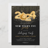 Gold Glitzer 2024 Silvester Party Schwarz Einladung (Vorderseite)